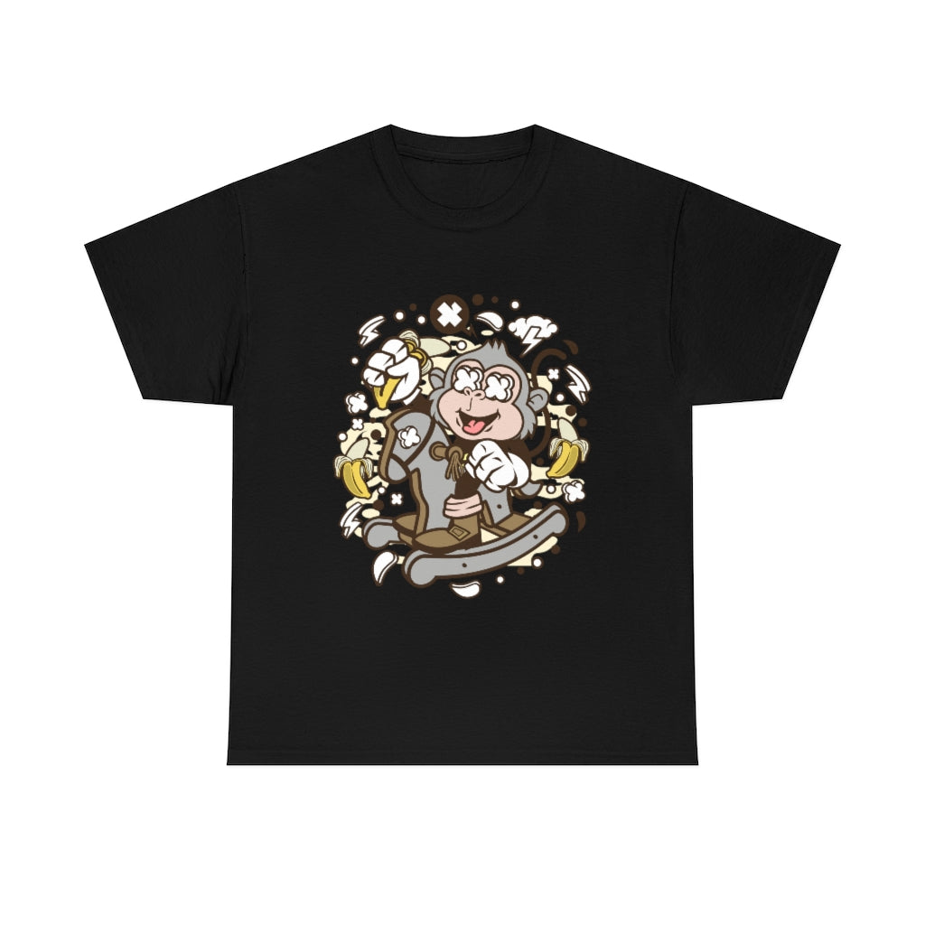 Cartoon Mad Monkey Rocking Horse - Unisex Heavy Cotton Tee