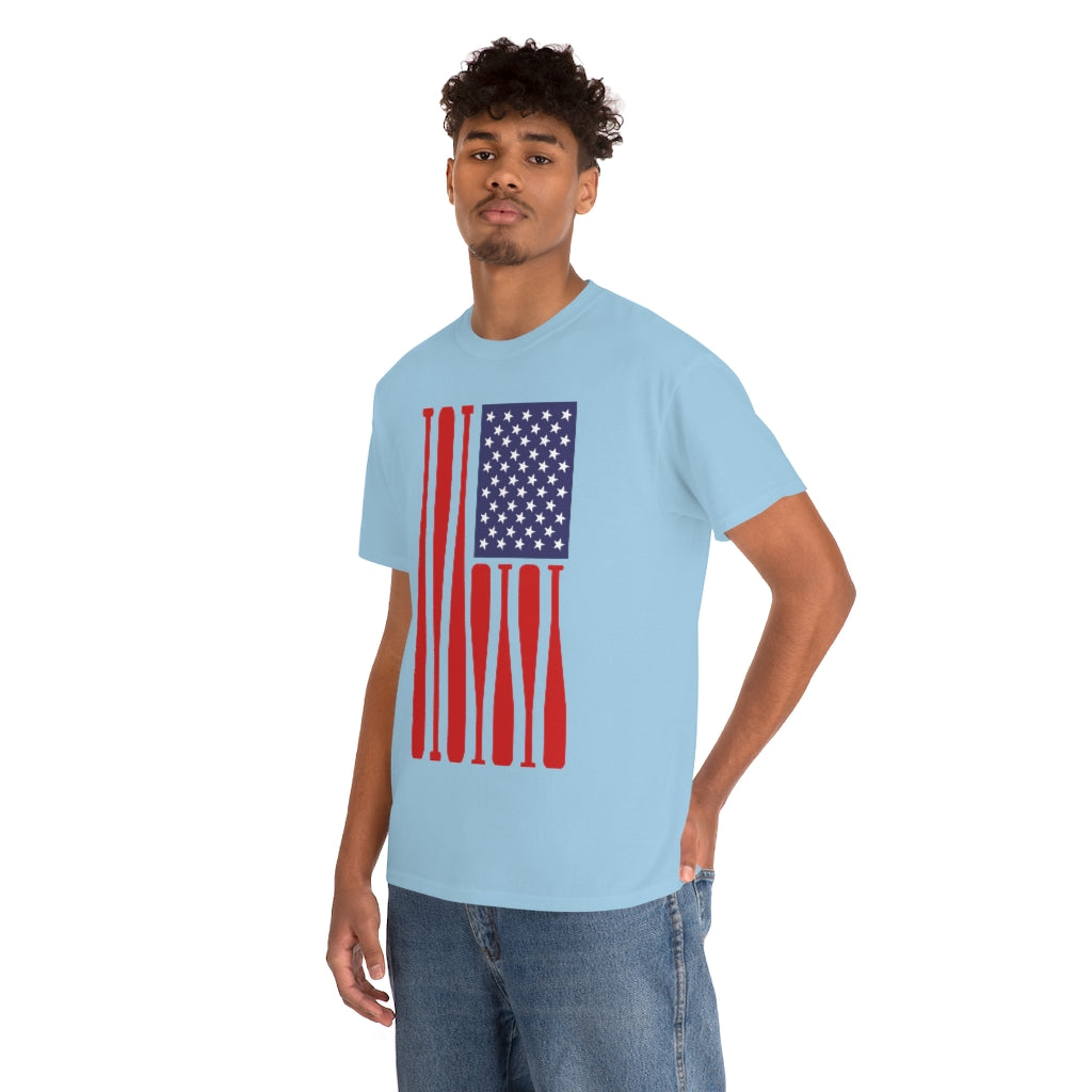 USA Flag Baseball Bats - Unisex Cotton Tee