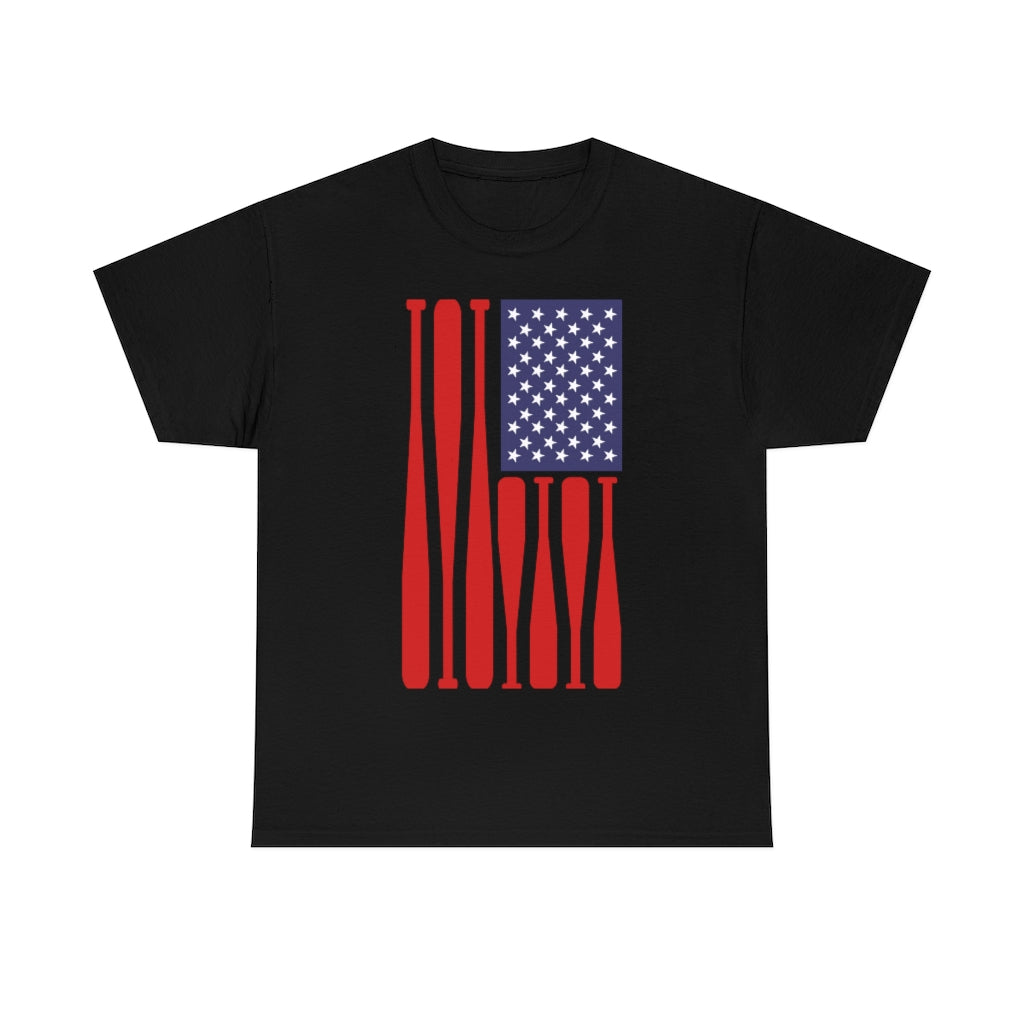 USA Flag Baseball Bats - Unisex Cotton Tee