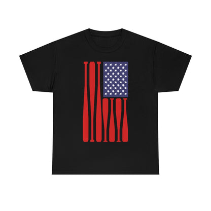 USA Flag Baseball Bats - Unisex Cotton Tee