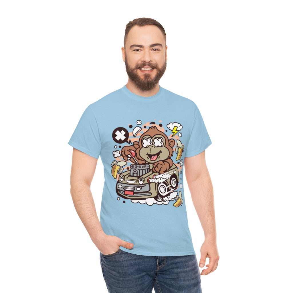 Cartoon Mad Monkey Hotrod - Unisex Heavy Cotton Tee