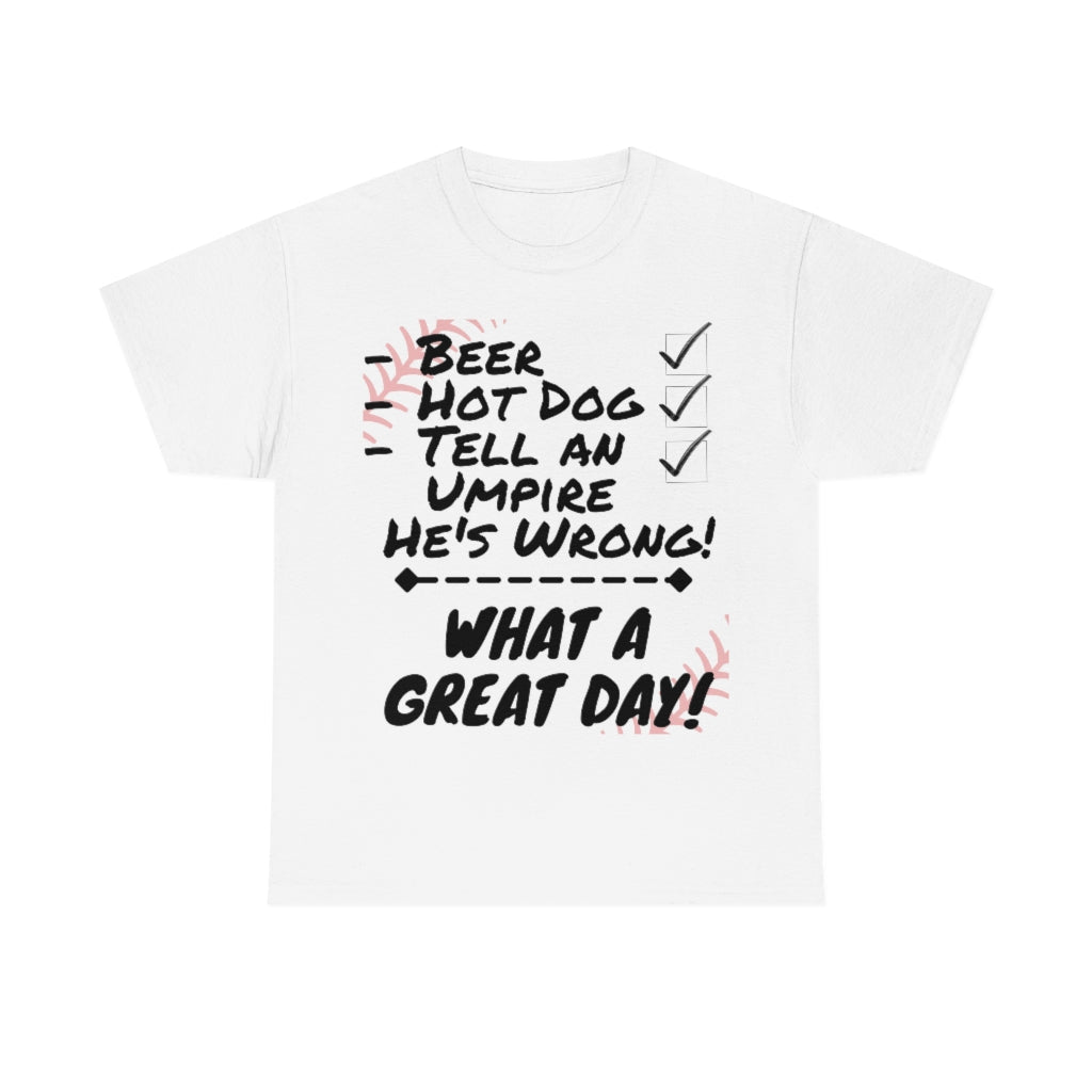 Game Day Check List - Beer, Hot Dog, Umpire - Unisex Cotton Tee