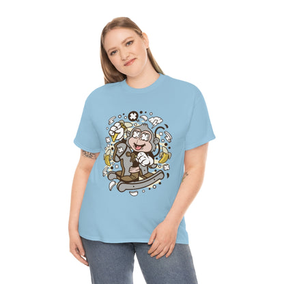 Cartoon Mad Monkey Rocking Horse - Unisex Heavy Cotton Tee