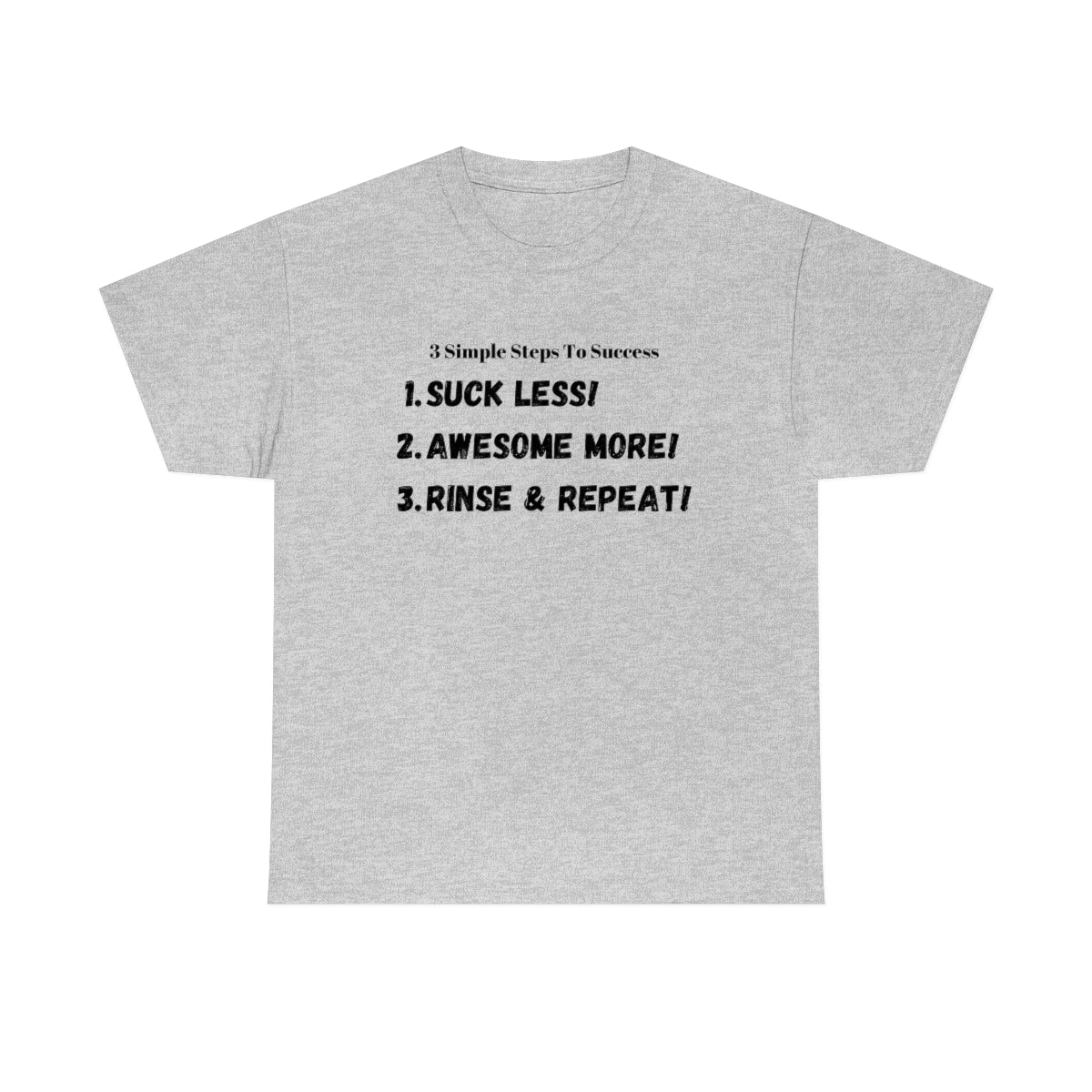 3 Simple Steps To Success - Suck Less - Awesome More - Rinse and Repeat - Unisex Heavy Cotton Tee