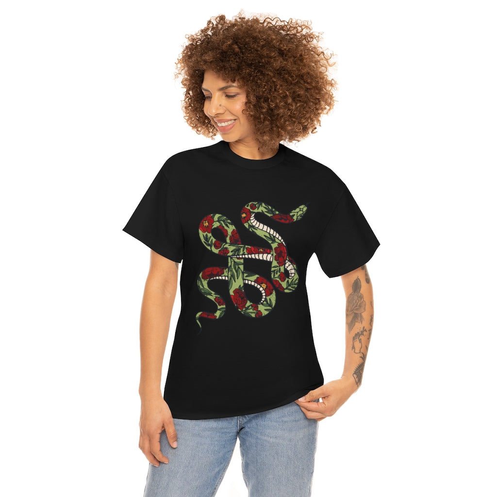 Tattooed Snake Red Flowers distressed - Unisex Heavy Cotton Tee