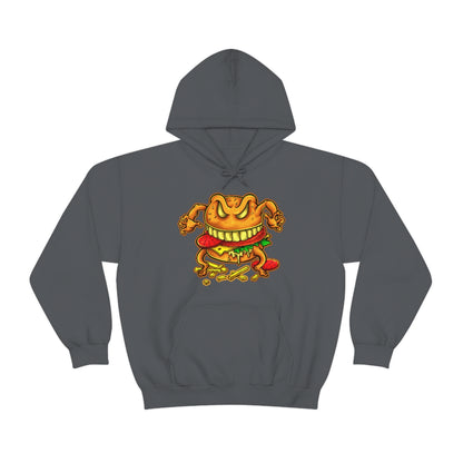 Cartoon Art - Evil Deluxe Cheese Burger - Unisex Heavy Blend™ Hooded Sweatshirt