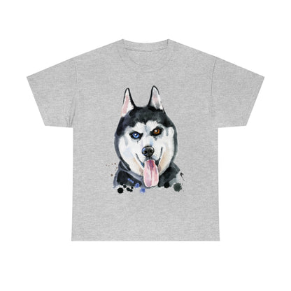 Husky Dog Portrait - Water color - Unisex Heavy Cotton Tee