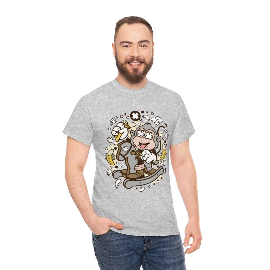 Cartoon Mad Monkey Rocking Horse - Unisex Heavy Cotton Tee