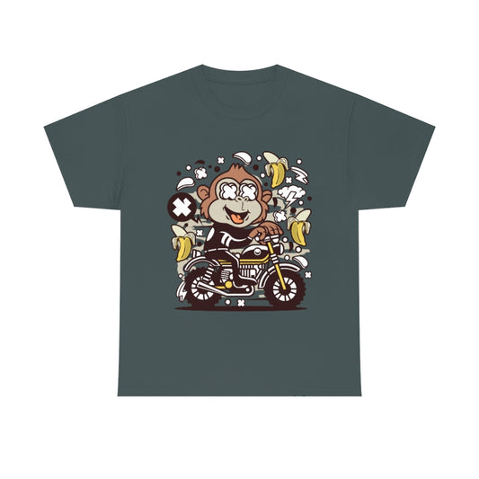 Cartoon Mad Monkey Motocrosser - Unisex Heavy Cotton Tee