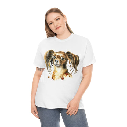 Papillon Dog Portrait - Water color - Unisex Heavy Cotton Tee