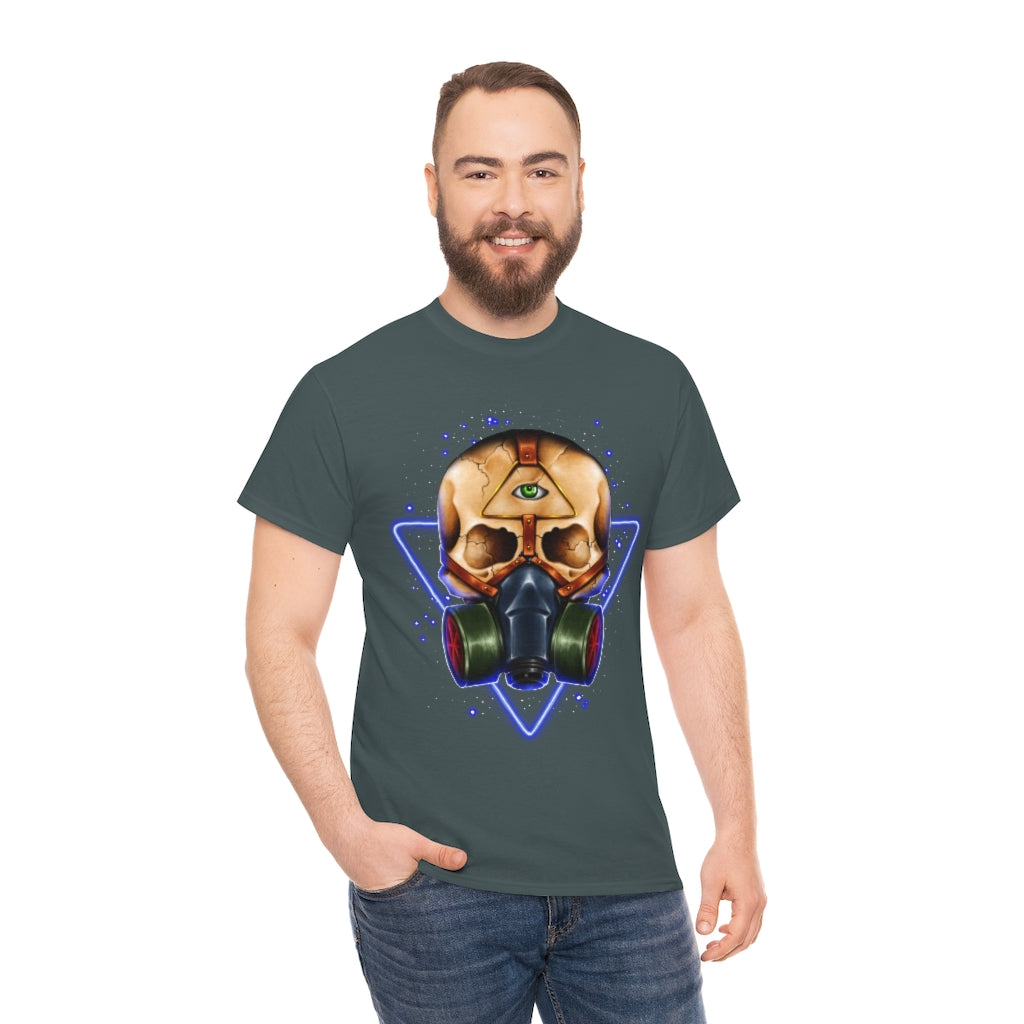 Neon Skull in Gasmask - Unisex Heavy Cotton Tee