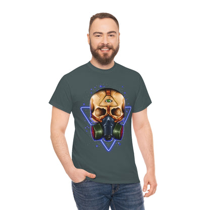 Neon Skull in Gasmask - Unisex Heavy Cotton Tee