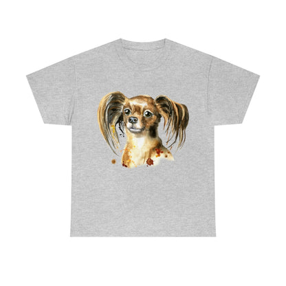 Papillon Dog Portrait - Water color - Unisex Heavy Cotton Tee