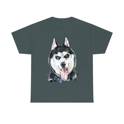 Husky Dog Portrait - Water color - Unisex Heavy Cotton Tee