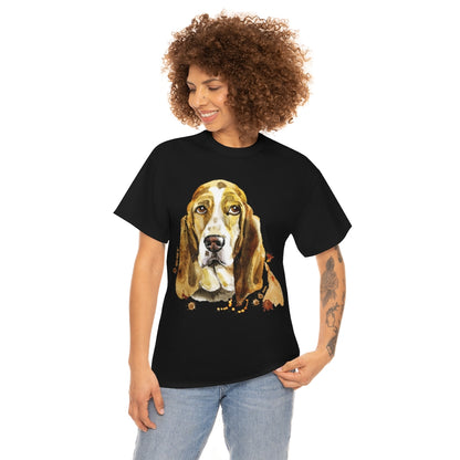 Bassett Hound Dog Portrait - Water color - Unisex Heavy Cotton Tee