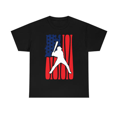 Baseball - Batter - USA Flag - Unisex Cotton Tee