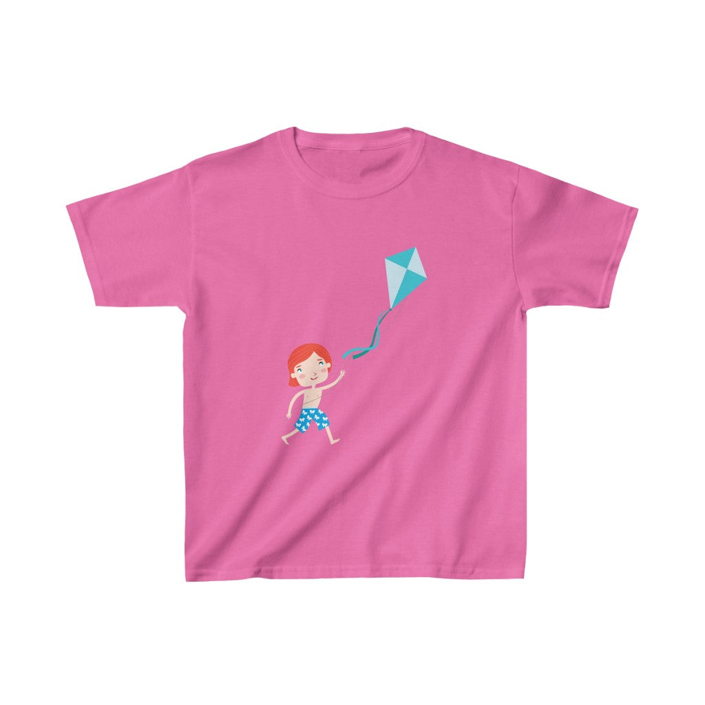 Cartoon Kid with Kite - Kids Heavy Cotton™ Tee