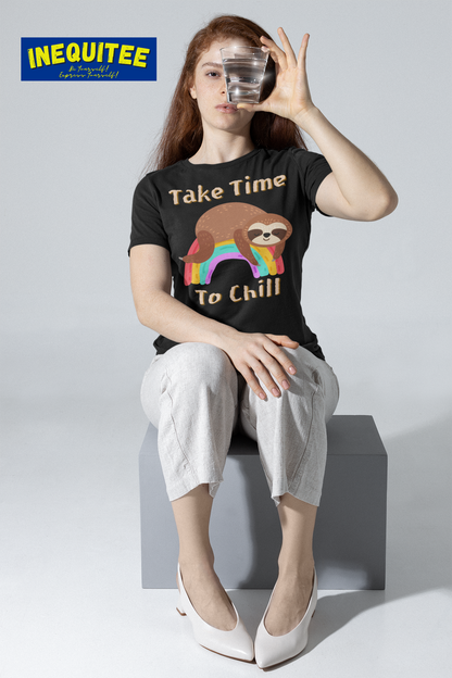 Take Time to Chill - Sloth on Rainbow - Unisex Heavy Cotton Tee